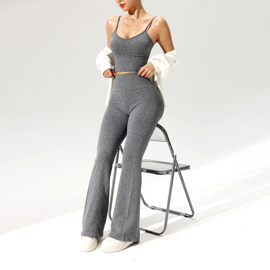 2pcs/set Seamless Flared Pants - Tank Top Ribbed recensie en prijs