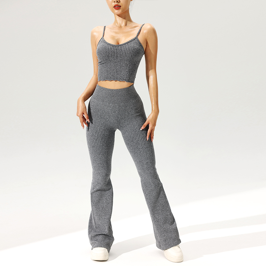 2pcs/set Seamless Flared Pants - Tank Top Ribbed recensie en prijs