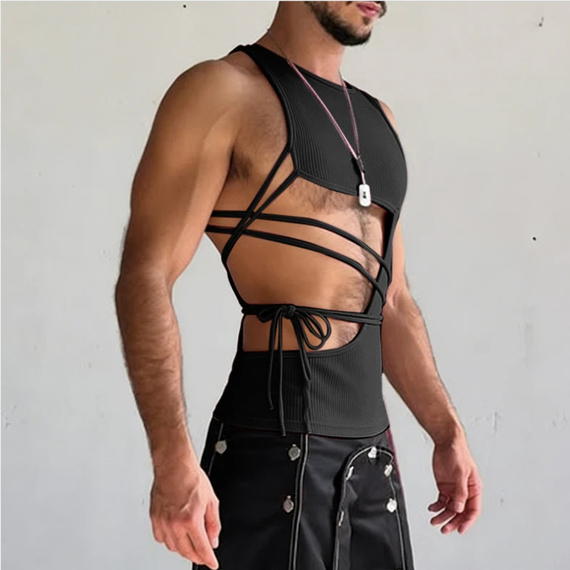 Side Cut Out Lace-up Slim Vest - Sleeveless Undershirt recensie en prijs